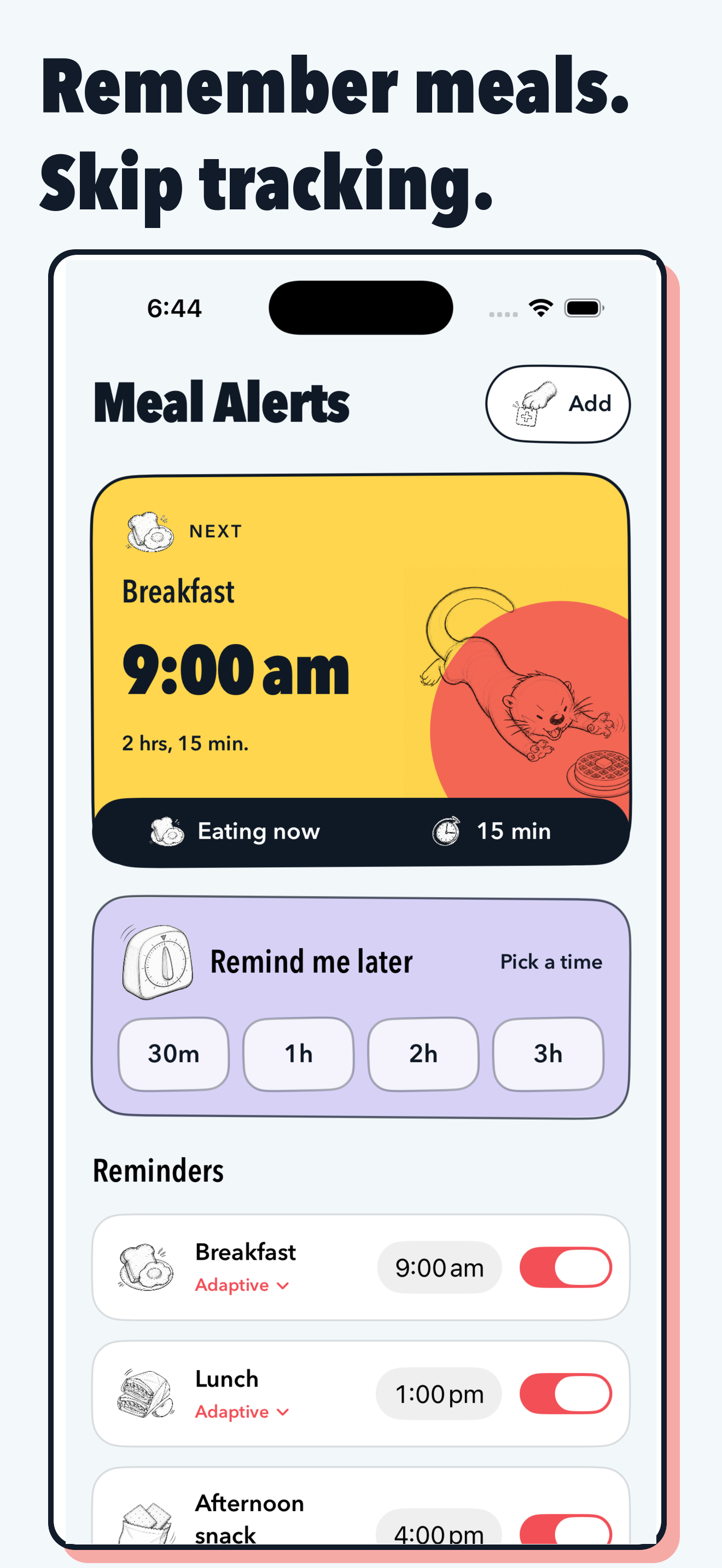 Meal Alerts keeping the next meal visible without food tracking