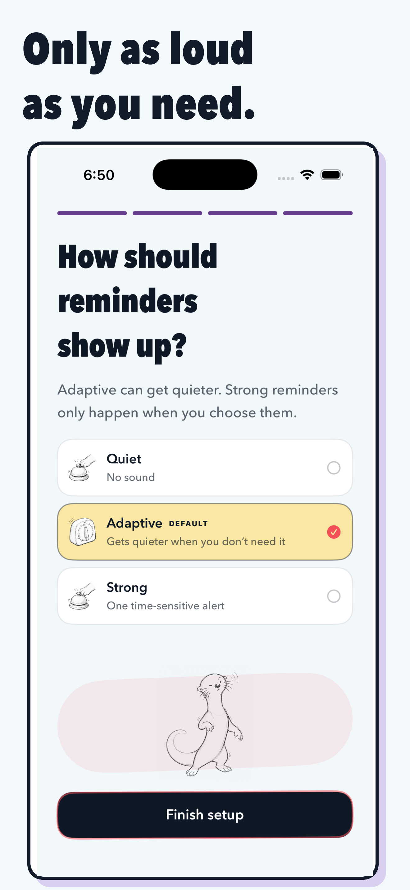 Quiet, adaptive and strong meal reminder options